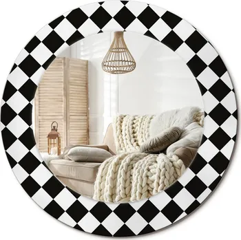 Zrcadlo Stylové kulaté zrcadlo na zeď s potiskem na skle průměr 50 cm Šachy stůl