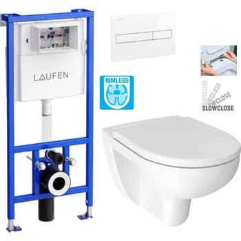 WC sada LAUFEN Rámový podomítkový modul CW1 SET s bílým tlačítkem + WC JIKA LYRA PLUS RIMLESS + SEDÁTKO DURAPLAST SLOWCLOSE H8946600000001BI LY2
