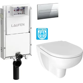 WC sada LAUFEN Podomít. systém LIS TW1 SET s chromovým tlačítkem + WC JIKA LYRA PLUS RIMLESS + SEDÁTKO DURAPLAST H8946630000001CR LY1