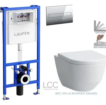 WC sada LAUFEN Rámový podomítkový modul CW1 SET s chromovým tlačítkem + WC LAUFEN PRO LCC RIMLESS + SEDÁTKO H8946600000001CR LP2
