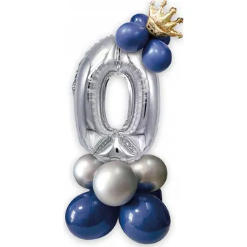 Balónek SADA BALÓNKŮ STŘÍBRNÝ BALÓN ČÍSLICE S KORUNKOU 0
