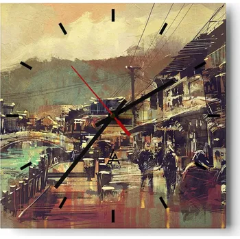 Hodiny Nástěnné hodiny do kuchyně 30x30 Krajina Stylové hodiny na skle Loft Tiché