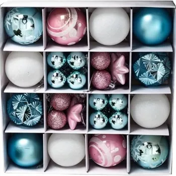 Vánoční dekorace VÁNOČNÍ VÁNOČNÍ BAŇKY MODRO BÍLÉ S RŮŽOVOU 44 KS