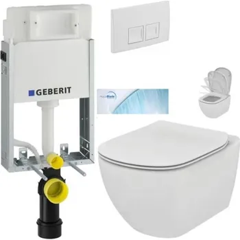 Klozet GEBERIT KOMBIFIXBasic vč. bílého tlačítka DELTA 50 + WC Ideal Standard Tesi se sedátkem SoftClose, AquaBlade 110.100.00.1 50BI TE1