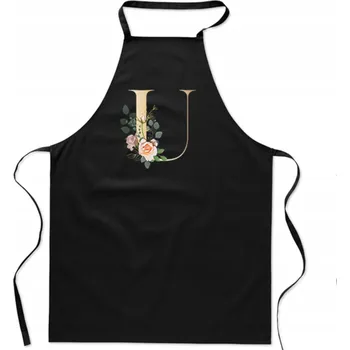 Kuchyňská zástěra KUCHYŇSKÁ ZÁSTĚRA s potiskem černá, PÍSMENO U, jméno monogram Ula FA_325_cz
