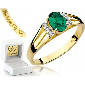 Prsten SMARAGD PRSTÝNEK S 585 SMARAGDY A DIAMANTY S GRAVÍROVÁNÍ