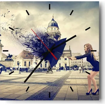 Hodiny Velké nástěnné hodiny na zeď 40x40 Žena Skleněné hodiny Čtvercové Tiché