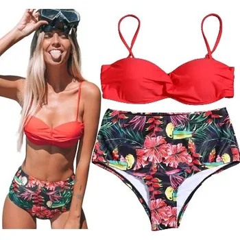 Dámské plavky PLAVKY BIKINI S VYSOKÝM PASEM KRAJKOVÉ BOHO /L