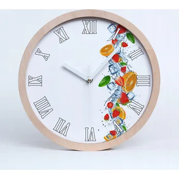 Hodiny Tichá nástěnná dřevěná hodiny ovoce s ledem průměr 20 cm