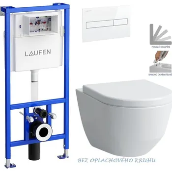 WC sada LAUFEN Rámový podomítkový modul CW1 SET s bílým tlačítkem + WC LAUFEN PRO RIMLESS + SEDÁTKO H8946600000001BI LP1
