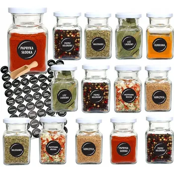 Sklenice Sklenice na koření 150 ml x 14 ks s bílým uzávěrem a 90 etiketami