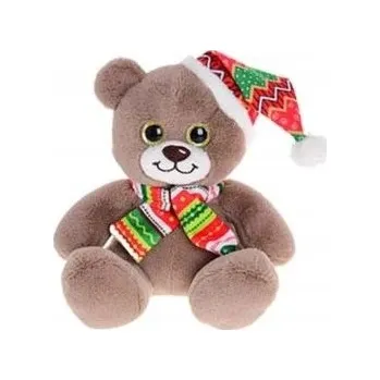 plyšák Zvířátko plyšové 15 cm sedící velké oči s čepicí a se šálou