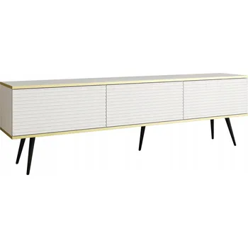 Komoda TV stolek Glamour Komoda Bílý mat Černé nohy Rýhované čela 175 cm