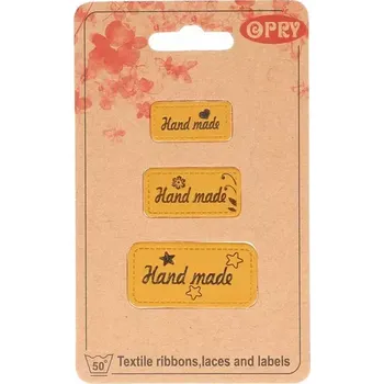 Štítky kožené sada "Hand made" zlaté (Štítky kožené "Hand made" zlaté)