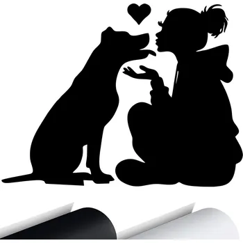 Samolepicí dekorace na vozidlo SAMOLEPKA Grafika na auto Žena se psem PES Mazlíček Přítel 15x11