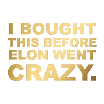Polep vozidla SAMOLEPKA I Bought This Before Elon Went Crazy 001 (43 - zlatá metalíza) NA AUTO, NÁLEPKA, FÓLIE, POLEP, TUNING, VLASTNÍ TEXT, TISK, AUTOSAMOLEPKY.cz, POLEPY, OBRÁZEK, LOGO, SAMOLEPKY