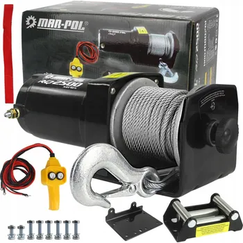 lanový naviják Elektrický naviják Mar-Pol 2500 lbs 12V s lanem 15 m
