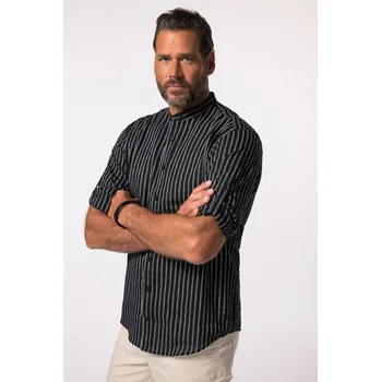 Pánská košile JP1880, Plus size Pruhovaná košile JP1880, lněná směs, dlouhé rukávy, stojáček, Modern střih, do 8XL pro plnoštíhlé nadměrná velikost, 834868100-1907, černý, 8XL, Plus size oblečení, Oblečení pro vysoké muže, Nadměrné velikosti, Oblečení pro plnoštíhlé.
