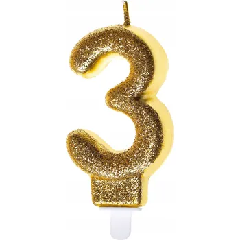 Dortová svíčka Narozeninová svíčka zlatá s třpytkami číslice 3