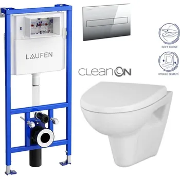 WC sada LAUFEN Rámový podomítkový modul CW1 SET s chromovým tlačítkem + WC CERSANIT CLEANON PARVA + SEDÁTKO H8946600000001CR PA1