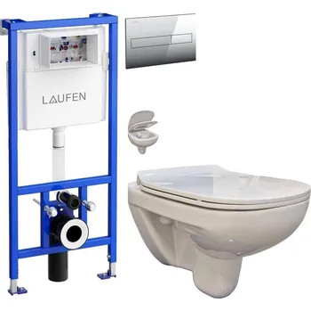 WC sada LAUFEN Rámový podomítkový modul CW1 SET s chromovým tlačítkem + WC bez oplachového kruhu Edge + SEDÁTKO H8946600000001CR EG1