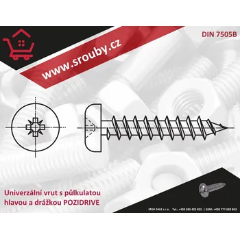 Vrut P 4,5x 16 Univerzální vrut s půlkulatou hlavou a drážkou POZIDRIVE - A2 nerez