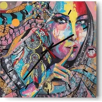 Hodiny Velké nástěnné hodiny na zeď 40x40 Žena Skleněné hodiny Čtvercové Tiché