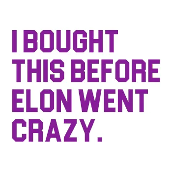 Polep vozidla SAMOLEPKA I Bought This Before Elon Went Crazy 003 (14 - fialová) NA AUTO, NÁLEPKA, FÓLIE, POLEP, TUNING, VLASTNÍ TEXT, TISK, AUTOSAMOLEPKY.cz, POLEPY, OBRÁZEK, LOGO, SAMOLEPKY