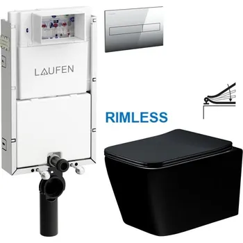 WC sada LAUFEN Podomít. systém LIS TW1 SET s chromovým tlačítkem + WC MEXEN TEO ČERNÁ Rimless + SEDÁTKO H8946630000001CR ME02