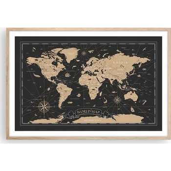 Obraz Obraz plakát v rámu světlý dub do obýváku 91x61 mapa světa foto na zeď