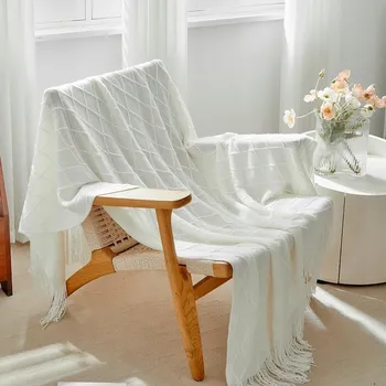 deka Pletená deka s třásněmi, 130 x 150 cm, bílá, měkká