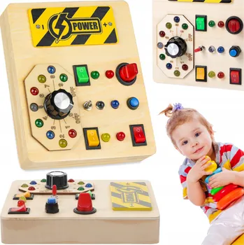 Obraz DŘEVĚNÁ SENZORICKÁ TABULE S LED SPÍNAČI MANIPULAČNÍ SADA XL