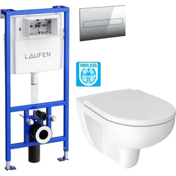 WC sada LAUFEN Rámový podomítkový modul CW1 SET s chromovým tlačítkem + WC JIKA LYRA PLUS RIMLESS + SEDÁTKO DURAPLAST H8946600000001CR LY1