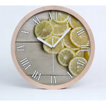 Hodiny Kuchyňské nástěnné hodiny citrony dřevo průměr 20 cm