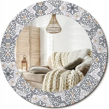 Zrcadlo Nástěnné zrcadlo zdobené grafikou na skle - Geometrické ornamenty, průměr 50 cm