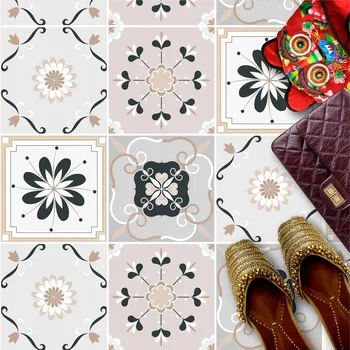 Fototapeta Samolepky na podlahové dlaždice 30 x 30 cm, arabský vzor, béžové květy