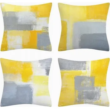 Povlak na polštářek Sada 4 dekorativních lněných povlaků na polštáře 40x40 žluté a polštáře