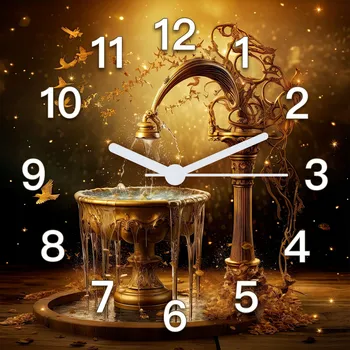 Hodiny Nástěnné hodiny do kanceláře tiché zlaté fontána černé do obýváku 30x30 cm