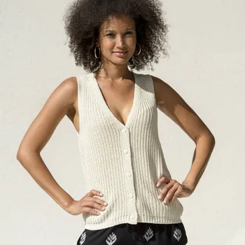 Dámské tričko Úpletový top na knoflíčky režná 38/40