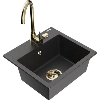 Kuchyňský dřez MEXEN/S - Milo granitový dřez včetně baterie Telma, černá kropenatá 6505-76-670200-50
