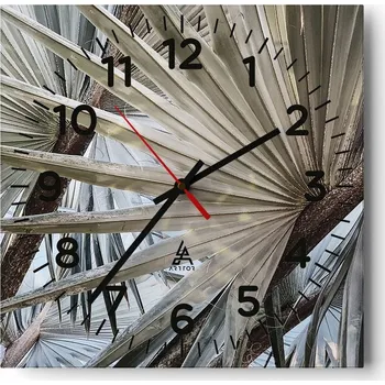 Hodiny Nástěnné hodiny do obýváku 40x40 Palmový list Tiché hodiny na skle Bezhlučné