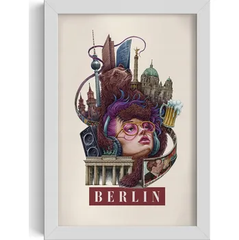 Obraz Závěsný obraz v rámu Vintage retro styl Berlín Medvěd Berlínská zeď 20x30 cm