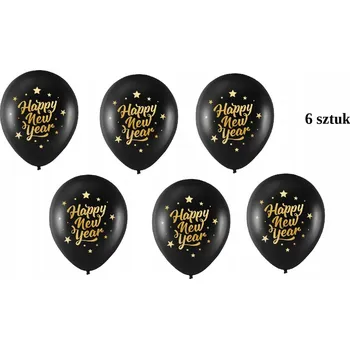 Balónek Id_5052 6x BALÓNKY BALÓNKY ŠŤASTNÝ NOVÝ ROK ČERNÉ ZLATÉ NOVÝ ROK 2025 SILVESTR