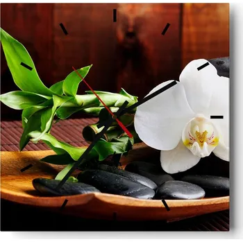 Hodiny Velké nástěnné hodiny na zeď 40x40 Květiny Skleněné hodiny Čtvercové Tiché