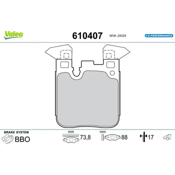 Brzdová destička Sada brzdových destiček, kotoučová brzda VALEO 610407