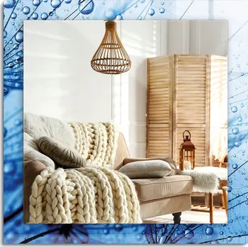 Zrcadlo Zrcadlo s Potiskem Nástěnné Ozdobné Čtvercové 60x60 cm Kapky na Pampeliškách