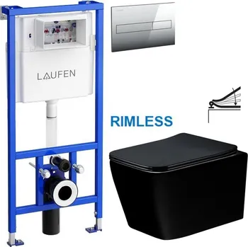 WC sada LAUFEN Rámový podomítkový modul CW1 SET s chromovým tlačítkem + WC MEXEN TEO ČERNÁ Rimless + SEDÁTKO H8946600000001CR ME02