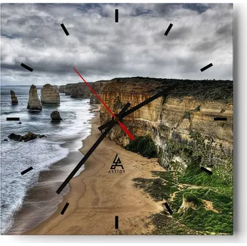 Hodiny Velké nástěnné hodiny na zeď 40x40 Pláž Skleněné hodiny Čtvercové Tiché