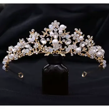 Čelenka B-TOP Slavnostní korunka - Tiára do vlasů Princess Crystal - zlatá