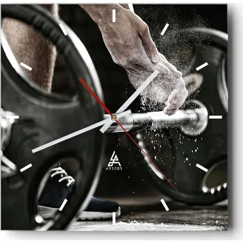 Hodiny Velké nástěnné hodiny na zeď 40x40 Sport Skleněné hodiny Čtvercové Tiché